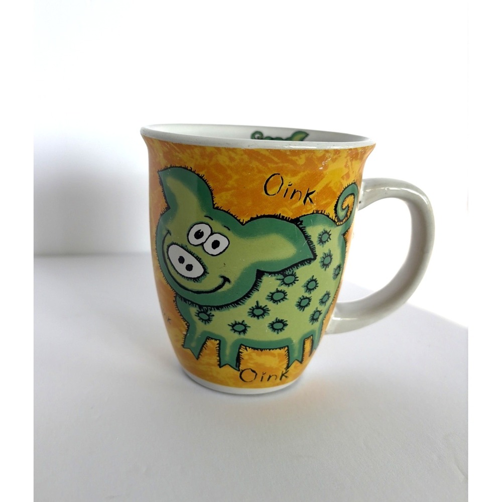 Vintage Dunoon Stoneware Mug‎ Funky Farm by Jane Brookshaw Green Pig Nevis Shape